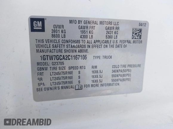 2012 GMC Savana Cargo Van with VIN 1GTW7GCA2C1167106, listed as a IAAI auction lot 41379838 with 1 mi miles. Bid and sale history available at carsss.com. Image 9.