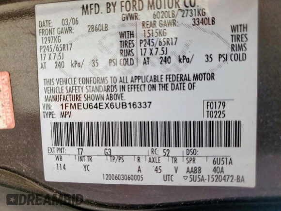2006 Ford Explorer Eddie Bauer z VIN 1FMEU64EX6UB16337, wystawiony jako Copart lot #57350035 z przebiegiem 111 736 mil mil oraz Czysty tytuł • Clean title. Historia ofert i sprzedaży dostępna na DreamBid. Obrazek 13.