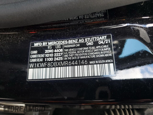 2021 Mercedes-Benz C 300 z VIN W1KWF8DBXMR644146, wystawiony jako Copart lot #86278794 z przebiegiem 38 642 mil mil oraz Szkoda całkowita • Salvage title. Historia ofert i sprzedaży dostępna na DreamBid. Obrazek 12.