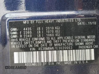 2014 Subaru Legacy Limited with VIN 4S3BMBM67E3020663, listed as a Copart auction lot 60965205 with 55,064 mi miles and Salvage title. Bid and sale history available at DreamBid. Image 12.