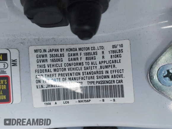2010 Honda Insight EX with VIN JHMZE2H79AS039292, listed as a IAAI auction lot 41880303 with Not Provided miles and . Bid and sale history available at DreamBid. Image 9.