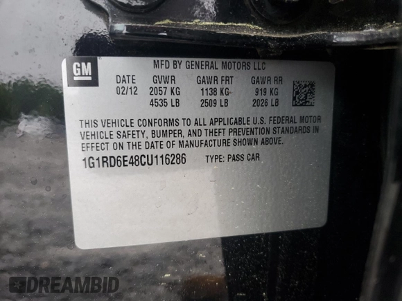2012 Chevrolet Volt with VIN 1G1RD6E48CU116286, listed as a Copart auction lot 54563985 with 226,128 mi miles and Clean Title. Bid and sale history available at carsss.com. Image 12.