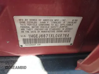 1999 Honda Civic LX with VIN 1HGEJ6671XL046764, listed as a IAAI auction lot 42055408 with 208,308 mi miles. Bid and sale history available at carsss.com. Image 9.