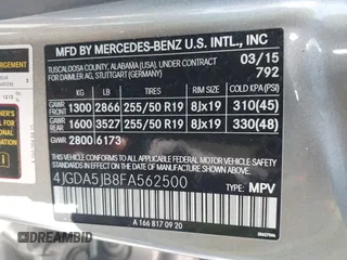2015 Mercedes-Benz M 350 with VIN 4JGDA5JB8FA562500, listed as a IAAI auction lot 41932318 with 117,512 mi miles and . Bid and sale history available at DreamBid. Image 9.