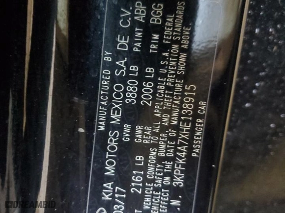2017 Kia Forte LX with VIN 3KPFK4A7XHE138915, listed as a Copart auction lot 44567925 with 136,517 mi miles and Salvage Title. Bid and sale history available at carsss.com. Image 14.