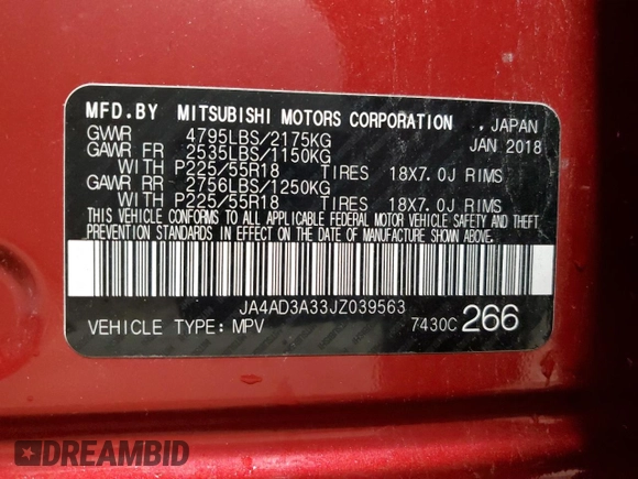 2018 Mitsubishi Outlander SE с VIN JA4AD3A33JZ039563, выставлен на аукционе Copart как лот 57807135 с пробегом 215 879 миль миль и Списание • Salvage title. История ставок и продаж доступна на DreamBid. Изображение 14.