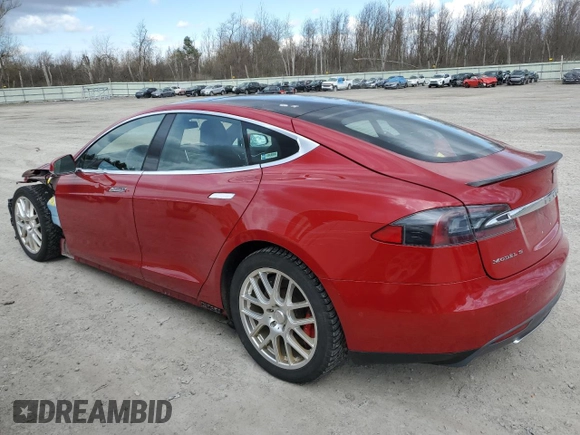 2015 Tesla Model S 85D with VIN 5YJSA1E47FF113946, listed as a Copart auction lot 52755675 with 81,344 mi miles and Salvage Title. Bid and sale history available at carsss.com. Image 2.