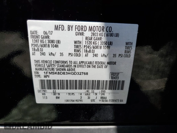 2017 Ford Explorer XLT с VIN 1FM5K8D83HGD32768, выставлен на аукционе Copart как лот 64823965 с пробегом 144 701 миль миль и Чистый • Clean title. История ставок и продаж доступна на DreamBid. Изображение 13.