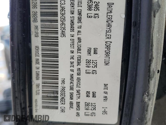 2005 Chrysler 300 with VIN 2C3JA63H35H635405, listed as a Copart auction lot 45583415 with 182,830 mi miles and Salvage Title. Bid and sale history available at carsss.com. Image 12.