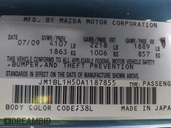 2010 Mazda Mazda3 s Grand Touring with VIN JM1BL1H50A1187855, listed as a IAAI auction lot 41981316 with 198,618 mi miles. Bid and sale history available at carsss.com. Image 9.