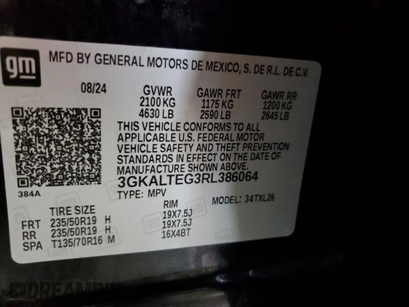 2024 GMC Terrain SLE with VIN 3GKALTEG3RL386064, listed as a Copart auction lot 48030825 with 7,144 mi miles and Salvage Title. Bid and sale history available at DreamBid. Image 13.