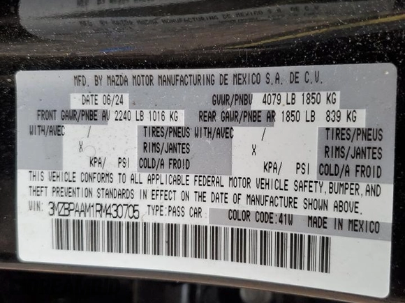 2024 Mazda 3 S with VIN 3MZBPAAM1RM430705, listed as a Copart auction lot 81414684 with Not Provided miles and Salvage Title. Bid and sale history available at DreamBid. Image 14.