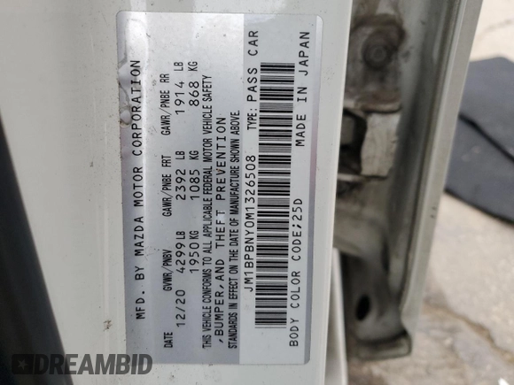 2021 Mazda 3 Premium Plus z VIN JM1BPBNY0M1326508, wystawiony jako Copart lot #83236614 z przebiegiem 66 686 mil mil oraz Szkoda całkowita • Salvage title. Historia ofert i sprzedaży dostępna na DreamBid. Obrazek 14.