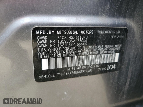 2019 Mitsubishi Mirage SE z VIN ML32F4FJ0KHF01110, wystawiony jako Copart lot #46901865 z przebiegiem 98 543 mil mil oraz Szkoda całkowita • Salvage title. Historia ofert i sprzedaży dostępna na DreamBid. Obrazek 12.