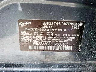 2015 BMW 3 Series 328i z VIN WBA3A5G55FNS86185, wystawiony jako Copart lot #59115875 z przebiegiem Nie podano mil oraz Szkoda całkowita • Salvage title. Historia ofert i sprzedaży dostępna na DreamBid. Obrazek 12.