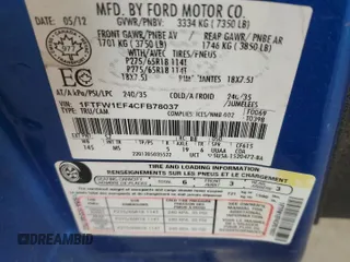 2012 Ford F-150 XL with VIN 1FTFW1EF4CFB78037, listed as a Copart auction lot 52012325 with 246,863 mi miles and Clean Title. Bid and sale history available at carsss.com. Image 12.