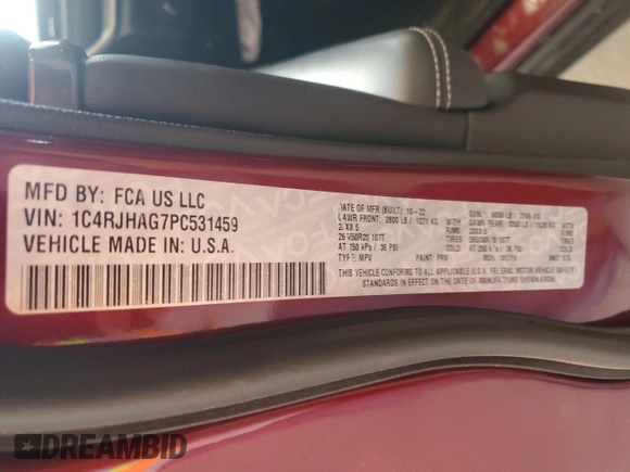 2023 Jeep Grand Cherokee Laredo with VIN 1C4RJHAG7PC531459, listed as a Copart auction lot 54753925 with Not provided miles and Non repairable. Bid and sale history available at DreamBid. Image 12.