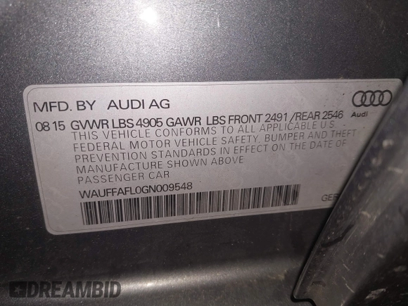 2016 Audi A4 Premium Plus с VIN WAUFFAFL0GN009548, выставлен на аукционе IAAI как лот 41974005 с пробегом 112 969 миль миль и . История ставок и продаж доступна на DreamBid. Изображение 9.