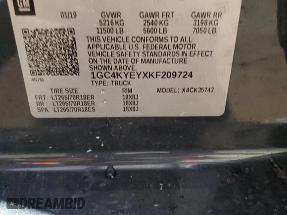 2019 Chevrolet Silverado 3500HD High Country with VIN 1GC4KYEYXKF209724, listed as a Copart auction lot 88151605 with 126,361 mi miles and Salvage Title. Bid and sale history available at carsss.com. Image 12.