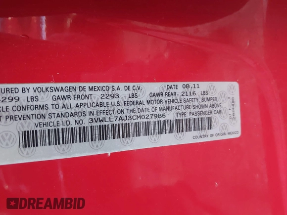 2012 Volkswagen Jetta TDI w/Premium z VIN 3VWLL7AJ3CM027986, wystawiony jako IAAI lot #41453897 z przebiegiem 68 928 mil mil oraz . Historia ofert i sprzedaży dostępna na DreamBid. Obrazek 9.