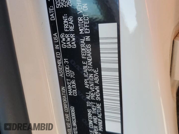 2024 Volvo S60 Plus Dark Theme z VIN 7JRL12TL9RG308060, wystawiony jako Copart lot #52811975 z przebiegiem 4 238 mil mil oraz Szkoda całkowita • Salvage title. Historia ofert i sprzedaży dostępna na DreamBid. Obrazek 13.