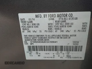 2014 Ford Explorer XLT with VIN 1FM5K8D82EGC55841, listed as a IAAI auction lot 42113070 with 150,387 mi miles and . Bid and sale history available at carsss.com. Image 9.