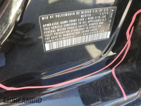 2014 Volkswagen Jetta TDI w/Premium with VIN 3VW3L7AJ2EM392016, listed as a Copart auction lot 69305904 with 111,903 mi miles and Salvage title. Bid and sale history available at DreamBid. Image 12.