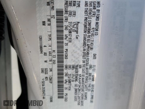 2012 Ford Focus SE with VIN 1FAHP3K26CL287058, listed as a Copart auction lot 45735135 with 182,472 mi miles and Clean Title. Bid and sale history available at carsss.com. Image 12.