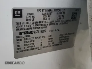 2018 Cadillac XT5 FWD with VIN 1GYKNARS9JZ116826, listed as a Copart auction lot 54581415 with 92,069 mi miles and Salvage title. Bid and sale history available at DreamBid. Image 13.