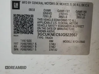 2018 Chevrolet Silverado 1500 Work Truck with VIN 3GCUKNEC9JG522067, listed as a Copart auction lot 54862355 with 95,797 mi miles and Clean Title. Bid and sale history available at DreamBid. Image 12.