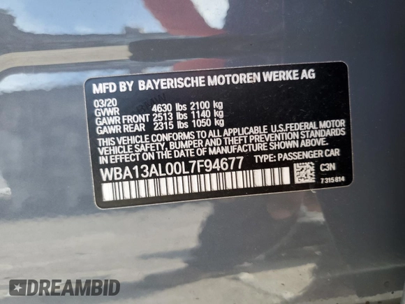 2020 BMW 2 Series M235i xDrive with VIN WBA13AL00L7F94677, listed as a Copart auction lot 70294713 with 37,548 mi miles. Bid and sale history available at carsss.com. Image 13.