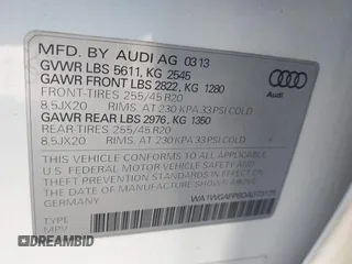 2013 Audi Q5 Prestige with VIN WA1WGAFP6DA073125, listed as a IAAI auction lot 41501759 with 166,238 mi miles and . Bid and sale history available at DreamBid. Image 9.