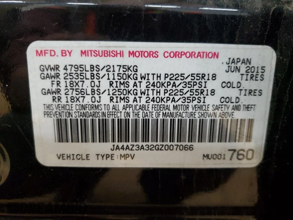 2016 Mitsubishi Outlander SE with VIN JA4AZ3A32GZ007066, listed as a Copart auction lot 53153005 with 176,989 mi miles and Salvage title. Bid and sale history available at DreamBid. Image 15.
