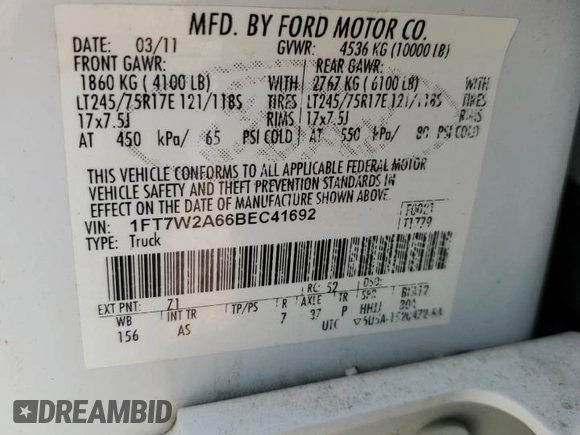 2011 Ford F-250 XL with VIN 1FT7W2A66BEC41692, listed as a Copart auction lot 42736405 with 135,367 mi miles and Salvage Title. Bid and sale history available at carsss.com. Image 12.