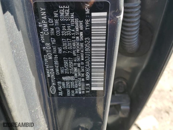 2018 Hyundai Kona SEL with VIN KM8K6CAA0JU180523, listed as a Copart auction lot 46173415 with 75,424 mi miles and Salvage Title. Bid and sale history available at carsss.com. Image 12.
