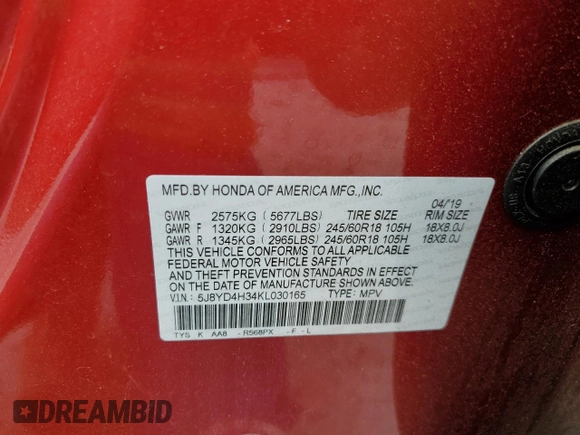 2019 Acura MDX with VIN 5J8YD4H34KL030165, listed as a Copart auction lot 62636695 with 64,753 mi miles and Salvage title. Bid and sale history available at DreamBid. Image 13.