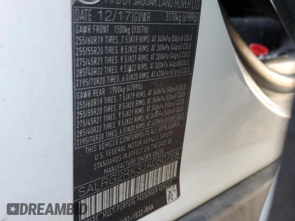 2018 Land Rover Discovery with VIN SALRG2RK3JA050768, listed as a Copart auction lot 68777012 with 104,776 mi miles and . Bid and sale history available at DreamBid. Image 13.