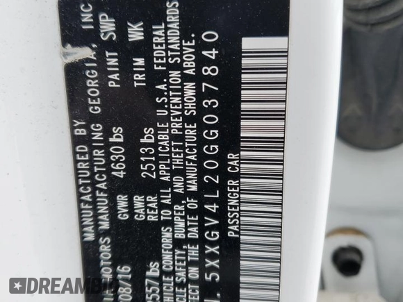 2016 Kia Optima SXL Turbo with VIN 5XXGV4L20GG037840, listed as a Copart auction lot 52806045 with 117,414 mi miles and Salvage title. Bid and sale history available at DreamBid. Image 12.