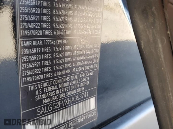 2017 Land Rover Range Rover HSE z VIN SALGS2FVXHA353741, wystawiony jako Copart lot #55454805 z przebiegiem 123 651 mil mil oraz Czysty tytuł • Clean title. Historia ofert i sprzedaży dostępna na DreamBid. Obrazek 14.