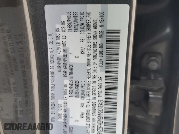 2021 Mazda 3 Select with VIN 3MZBPABM9MM207643, listed as a Copart auction lot 44993225 with 34,443 mi miles and Salvage Title. Bid and sale history available at DreamBid. Image 14.