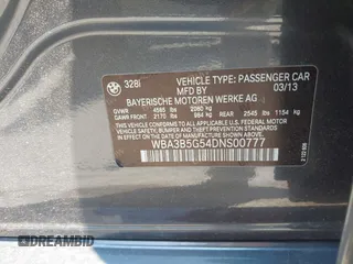 2013 BMW 3 Series 328i xDrive z VIN WBA3B5G54DNS00777, wystawiony jako IAAI lot #42433605 z przebiegiem 196 092 mil mil oraz . Historia ofert i sprzedaży dostępna na DreamBid. Obrazek 9.