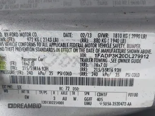 2013 Ford Focus SE with VIN 1FADP3K20DL279912, listed as a IAAI auction lot 41879460 with 189,782 mi miles. Bid and sale history available at carsss.com. Image 9.