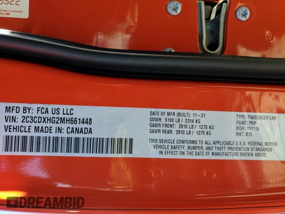 2021 Dodge Charger GT with VIN 2C3CDXHG2MH661448, listed as a Copart auction lot 88794705 with 62,194 mi miles and Salvage Title. Bid and sale history available at DreamBid. Image 13.