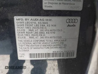 2009 Audi Q7 with VIN WA1AY74LX9D013784, listed as a IAAI auction lot 42551669 with 196,806 mi miles and . Bid and sale history available at DreamBid. Image 9.