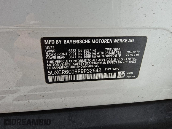 2023 BMW X5 xDrive40i z VIN 5UXCR6C08P9P32642, wystawiony jako Copart lot #56059525 z przebiegiem 48 802 mil mil oraz Czysty tytuł • Clean title. Historia ofert i sprzedaży dostępna na DreamBid. Obrazek 8.