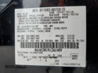 2020 Ford EcoSport Titanium z VIN MAJ6S3KL9LC361409, wystawiony jako Copart lot #59966875 z przebiegiem 115 861 mil mil oraz Czysty tytuł • Clean title. Historia ofert i sprzedaży dostępna na DreamBid. Obrazek 14.