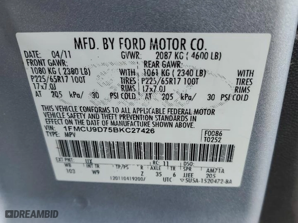 2011 Ford Escape XLT with VIN 1FMCU9D75BKC27426, listed as a Copart auction lot 51524945 with 149,183 mi miles and Clean Title. Bid and sale history available at carsss.com. Image 13.