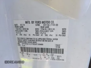 2014 Ford F-150 XL with VIN 1FTFW1CF7EKF15989, listed as a IAAI auction lot 41362970 with Not provided miles and . Bid and sale history available at DreamBid. Image 9.