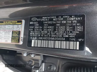 2021 Genesis GV80 with VIN KMUHBDSB4MU054934, listed as a IAAI auction lot 41543230 with 64,511 mi miles and . Bid and sale history available at DreamBid. Image 9.