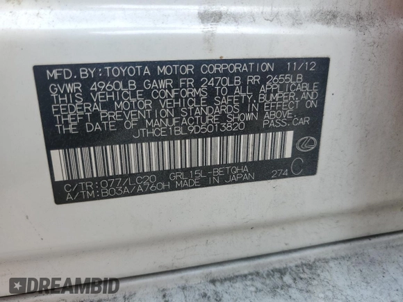 2016 Lexus GS 350 with VIN JTHCE1BL9D5013820, listed as a Copart auction lot 52860905 with 114,954 mi miles and Non Repairable. Bid and sale history available at DreamBid. Image 13.